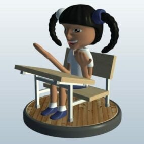 机に座る子供のキャラクター3Dモデル