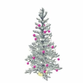 Model 3d Pohon Natal Putih Kanthi Bola Dekoratif
