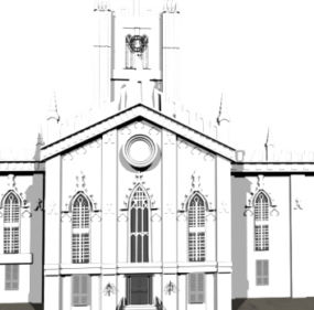 Church Building With Graveyard 3d model