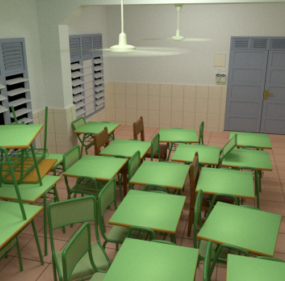 Klasserom med møbler 3d-modell