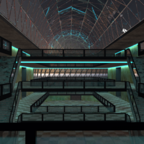 Science-Fiction-Innenraum eines Einkaufszentrums, 3D-Modell
