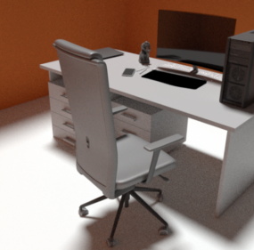 Work Desktop Table With Pc 3d model