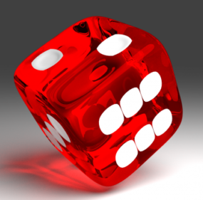 نموذج النرد الشفاف الأحمر ثلاثي الأبعاد