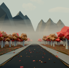 Modelo 3D da cena da paisagem da estrada de outono