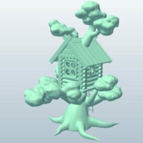 Tree On House Cabin 3d-modell