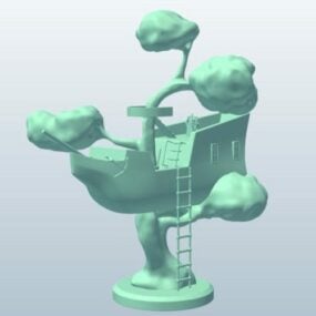 Casa de navio pirata de fantasia na árvore modelo 3D