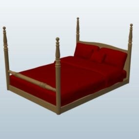 带床单的全尺寸床 3d模型