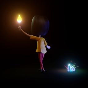 کارتون دختر با شمع مدل سه بعدی