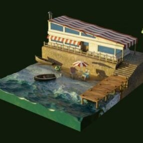 نموذج مشهد الشاطئ على شكل رسوم متحركة ثلاثي الأبعاد