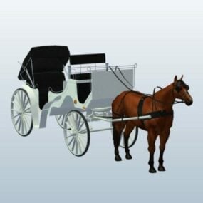 نموذج ثلاثي الأبعاد لعربة الحصان والعربة العتيقة