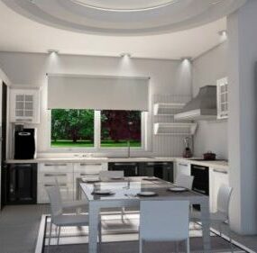白いインテリアキッチンシーン3Dモデル