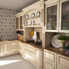 Antique White Kitchen With Accessories 3d model