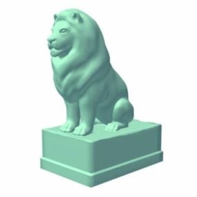 3D-Modell einer sitzenden Löwenstatue vor der Tür
