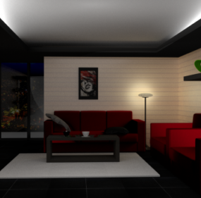 Gece Aydınlatmasında Oturma Odası 3d modeli