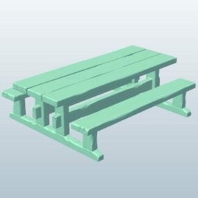 3д модель деревянного длинного стола со стулом