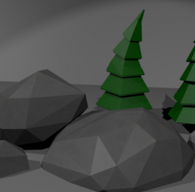 Lowpoly نموذج مشهد شجرة الصخور ثلاثي الأبعاد