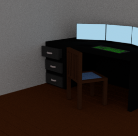 Lowpoly Bureau avec PC modèle 3D