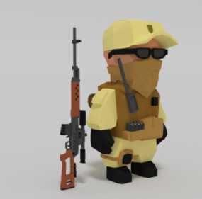 Kreskówka żołnierz Rigged Model 3d