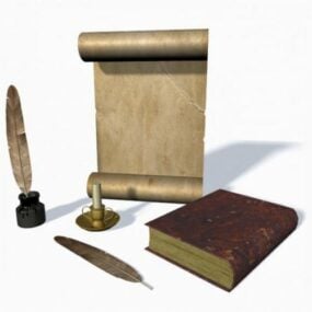 Old Scroll Feather With Book 3d model