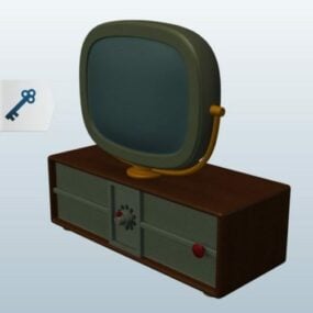 تلفزيون قديم مع حامل خشبي نموذج ثلاثي الأبعاد