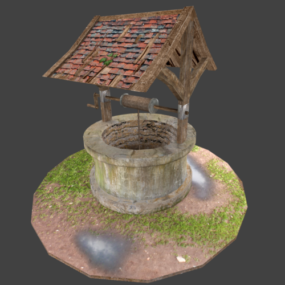 Vieux puits avec de l'herbe modèle 3D