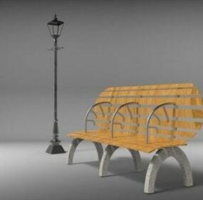 Park Bench With Street Lamp 3d model
