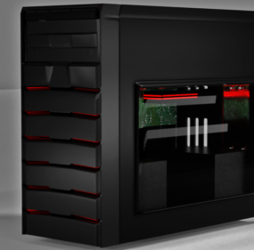 Zwart rood pc-gamingbehuizing 3D-model