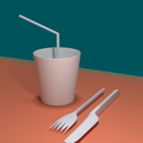 Plastic Glass With Dinning Tools 3d model