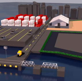 Stadthafen-Cartoon-Szene 3D-Modell