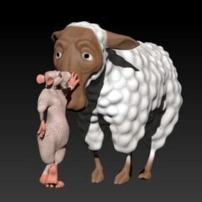 Modello 3d del personaggio di ratto e pecora