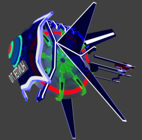 3д модель научно-фантастической формы рыбы-дрона