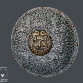 Round Shield Wooden Material 3d model