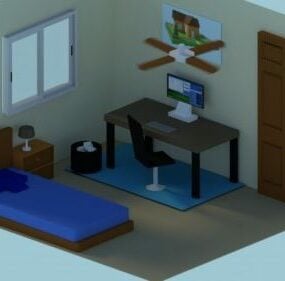 Modello 3d con mobili completi per stanza semplice