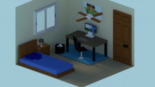 Простая комната полная мебель