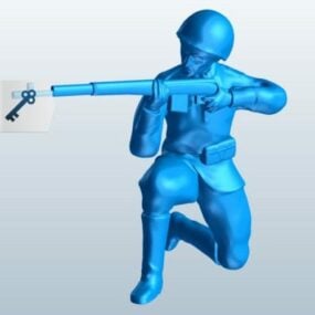 Soldato che spara con un modello 3d di un personaggio del fucile