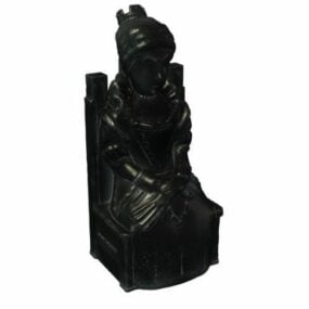 Model 3D królowej szachowej z czarnego drewna i kamienia