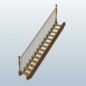 Wooden Straight Stair Building 3d model