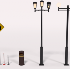 Modelo 3d de coluna de aço para placa de sinalização de trânsito