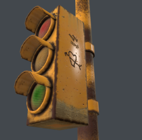 Traffic Light Yellow Rusty 3d model