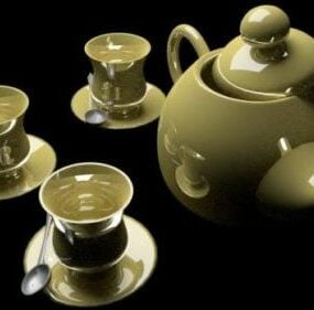 Bộ ấm trà gốm sứ mô hình 3d