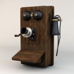 Modelo 3d de telefone de madeira vintage antigo