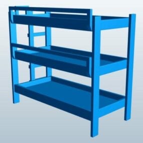 Trojitá patrová postel Dřevěný 3D model