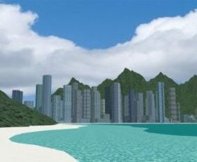 Tropisches Inselstadt-3D-Modell