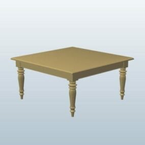 Turned Leg Square Table Wooden 3d model