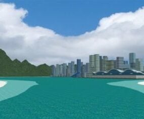 Model 3D sceny miejskiej na wyspie