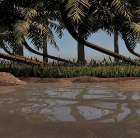 Ağaçlı Köy Gölü Manzarası 3D model