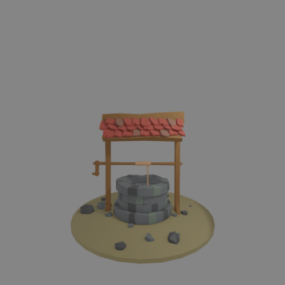The Stone Well With Roof Cover 3d model
