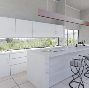 3д модель интерьера кухни с белой краской