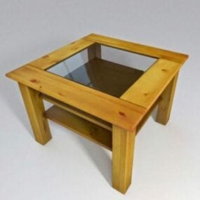 Wooden Table With Glass Top 3d model