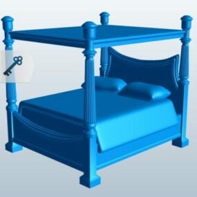 Wood Bed With Canopy 3d model